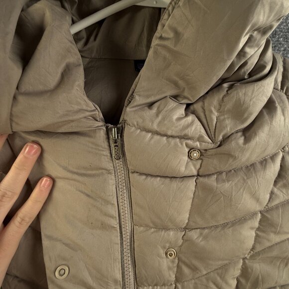 Patagonia Down Fill Puffer Jacket Coat Women Long Beige Hooded Medium Full Zip - Picture 11 of 16